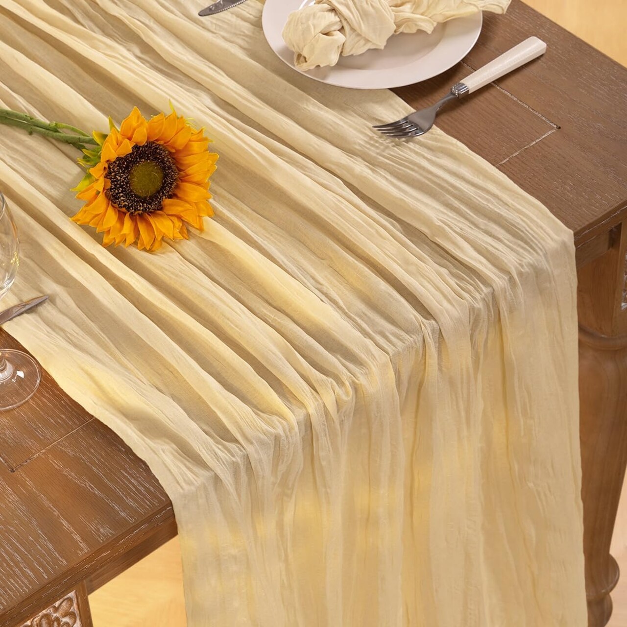 Champagne Gold Cheesecloth Table Runner – Boho Fall Gauze Table Decoration for Thanksgiving, Weddings, Bridal & Baby Showers, Parties, 35" x 120 Inch